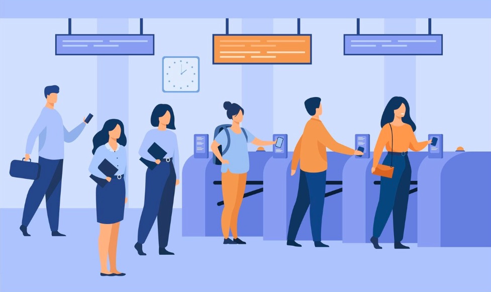 Persone in attesa presso filiale tradizionale